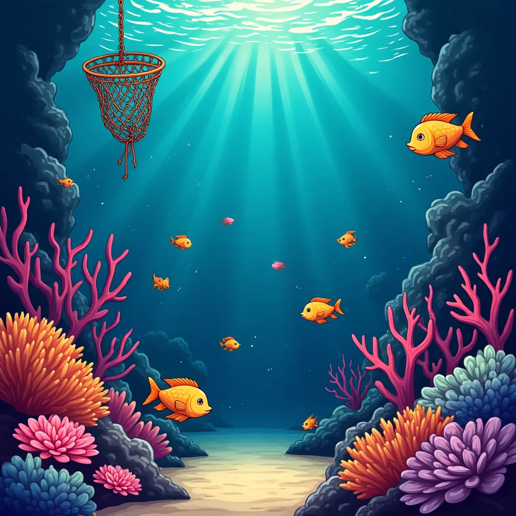 Cartoon fish shooting arcade game with neon underwater scene